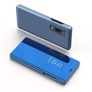 For Galaxy A30s / A50s Plating Mirror Left and Right Flip Cover with Bracket Holster(Blue) (OEM)