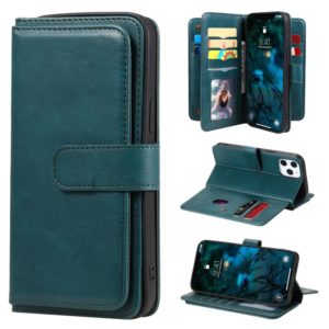 For iPhone 12 Pro Max Multifunctional Magnetic Copper Buckle Horizontal Flip Solid Color Leather Case with 10 Card Slots & Wallet & Holder & Photo Frame(Dark Green) (OEM)