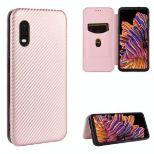 For Samsung Galaxy XCover Pro Carbon Fiber Texture Horizontal Flip TPU + PC + PU Leather Case with Rope & Card Slot(Pink) (OEM)