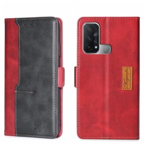 For OPPO Reno5 A Contrast Color Side Buckle Leather Phone Case(Red + Black) (OEM)