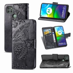For Motorola Moto G9 Power Butterfly Love Flower Embossed Horizontal Flip Leather Case with Bracket / Card Slot / Wallet / Lanyard(Black) (OEM)