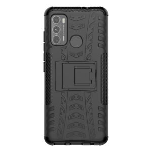 For Motorola Moto G60 Tire Texture Shockproof TPU+PC Protective Case with Holder(Black) (OEM)