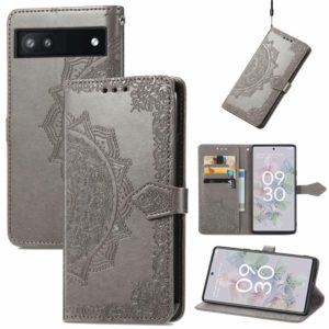 For Google Pixel 6a Mandala Flower Embossed Flip Leather Phone Case(Grey) (OEM)