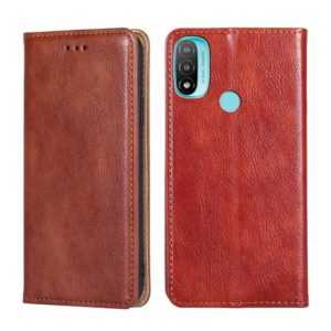 For Motorola Moto E20 Gloss Oil Solid Color Magnetic Leather Phone Case(Brown) (OEM)