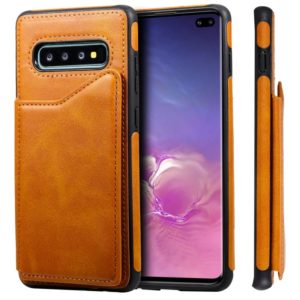 For Galaxy S10+ Shockproof Calf Texture Protective Case with Holder & Card Slots & Frame(Brown) (OEM)