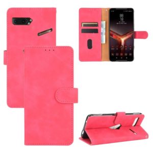For ASUS ROG Phone II ZS660KL Solid Color Skin Feel Magnetic Buckle Horizontal Flip Calf Texture PU Leather Case with Holder & Card Slots & Wallet(Rose Red) (OEM)