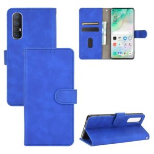 For OPPO Reno3 5G (Japanese Version) Solid Color Skin Feel Magnetic Buckle Horizontal Flip Calf Texture PU Leather Case with Holder & Card Slots & Wallet(Blue) (OEM)
