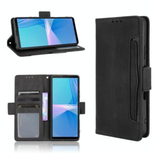 For Sony Xperia 10 III Skin Feel Calf Pattern Horizontal Flip Leather Case with Holder & Card Slots & Photo Frame(Black) (OEM)