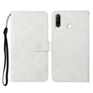 For Huawei P30 lite Ethnic Style Embossed Pattern Horizontal Flip Leather Case with Holder & Card Slots & Wallet & Lanyard(White) (OEM)
