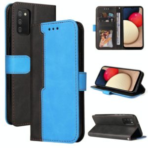 For Samsung Galaxy A02s EU Version Business Stitching-Color Horizontal Flip PU Leather Case with Holder & Card Slots & Photo Frame(Blue) (OEM)