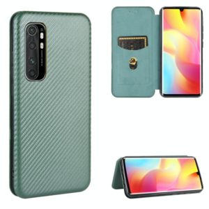 For Xiaomi Mi Note 10 Lite Carbon Fiber Texture Horizontal Flip TPU + PC + PU Leather Case with Card Slot(Green) (OEM)