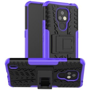 For Motorola Moto E7 Tire Texture Shockproof TPU+PC Protective Case with Holder(Purple) (OEM)