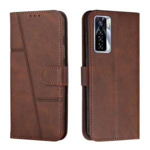 For Tecno Camon 17 Pro Stitching Calf Texture Buckle Leather Phone Case(Brown) (OEM)