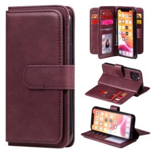 For iPhone 11 Pro Multifunctional Magnetic Copper Buckle Horizontal Flip Solid Color Leather Case with 10 Card Slots & Wallet & Holder & Photo Frame(Wine Red) (OEM)