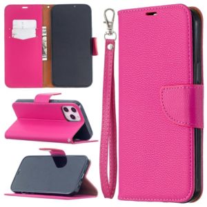 For iPhone 12 Pro Max Litchi Texture Pure Color Horizontal Flip Leather Case with Holder & Card Slots & Wallet & Lanyard(Rose Red) (OEM)