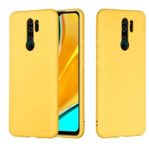 For Xiaomi Redmi 9 Pure Color Liquid Silicone Shockproof Full Coverage Protective Case(Yellow) (OEM)