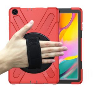 For Samsung Galaxy Tab A 10.1 (2019) T515 / T510 Shockproof Colorful Silicone + PC Protective Case with Holder & Shoulder Strap & Hand Strap(Red) (OEM)