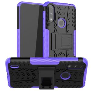 For Motorola Moto E7 Power Tire Texture Shockproof TPU+PC Protective Case with Holder(Purple) (OEM)