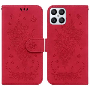 For Honor X8 Butterfly Rose Embossed Leather Phone Case(Red) (OEM)