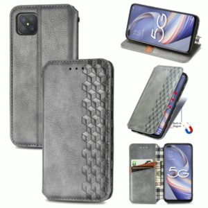 For OPPO A92S Cubic Grid Pressed Horizontal Flip Magnetic PU Leather Case with Holder & Card Slots & Wallet(Grey) (OEM)