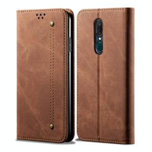 For OPPO A9 / F11 Denim Texture Casual Style Horizontal Flip Leather Case with Holder & Card Slots & Wallet(Brown) (OEM)
