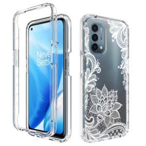 For OnePlus Nord N200 5G PC+TPU Transparent Painted Phone Case(White Flower) (OEM)