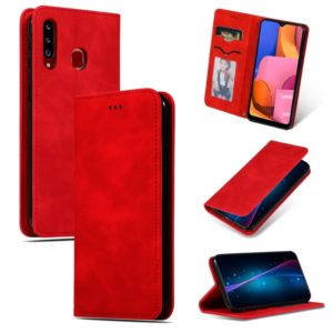 For Galaxy A20S Retro Skin Feel Business Magnetic Horizontal Flip Leather Case(Red) (OEM)