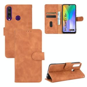 For Huawei Y6p Solid Color Skin Feel Magnetic Buckle Horizontal Flip Calf Texture PU Leather Case with Holder & Card Slots & Wallet(Brown) (OEM)