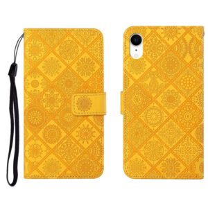 For iPhone XR Ethnic Style Embossed Pattern Horizontal Flip Leather Case with Holder & Card Slots & Wallet & Lanyard(Yellow) (OEM)