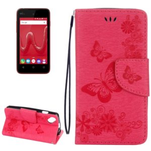 Butterflies Embossing Horizontal Flip Leather Case for Wiko Sunny, with Holder & Card Slots & Wallet & Lanyard(Magenta) (OEM)