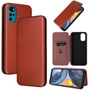 For Motorola Moto G22 Carbon Fiber Texture Horizontal Flip Leather Phone Case(Brown) (OEM)
