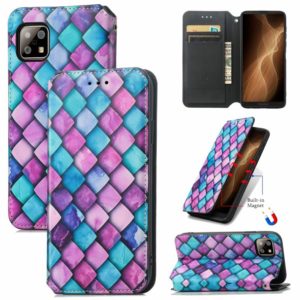 For Sharp Aquos Sense 6 Colorful Magnetic Horizontal Flip Leather Phone Case with Holder & Card Slot & Wallet(Purple Scales) (OEM)