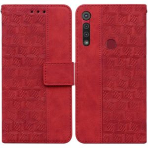 For Motorola Moto G8 Play / One Macro Geometric Embossed Leather Phone Case(Red) (OEM)
