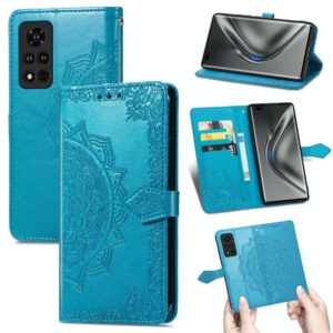 For Honor V40 5G Mandala Flower Embossed Horizontal Flip Leather Case with Bracket / Card Slot / Wallet / Lanyard(Blue) (OEM)