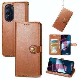 For Motorola Edge X30 Solid Color Leather Buckle Phone Case(Brown) (OEM)