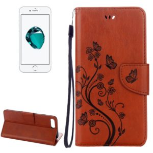 For iPhone 8 Plus & 7 Plus Flowers Embossing Horizontal Flip Leather Case with Holder & Card Slots & Wallet & Lanyard(Coffee) (OEM)