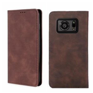 For Sharp Aquos R6 Skin Feel Magnetic Horizontal Flip Leather Phone Case(Dark Brown) (OEM)
