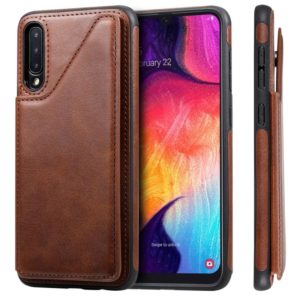 For Galaxy A50 Shockproof Calf Texture Protective Case with Holder & Card Slots & Frame(Coffee) (OEM)