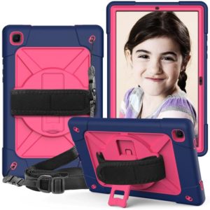 For Samsung Galaxy Tab A7 10.4 (2020) T500 Contrast Color Silicone + PC Combination Case with Holder(Navy Blue + Rose Red) (OEM)