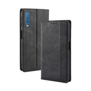 Magnetic Buckle Retro Texture Horizontal Flip Leather Case for Galaxy A7 (2018), with Holder & Card Slots & Wallet (Black) (OEM)