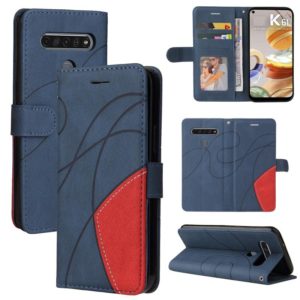 For LG K61 Dual-color Splicing Horizontal Flip PU Leather Case with Holder & Card Slots & Wallet(Blue) (OEM)