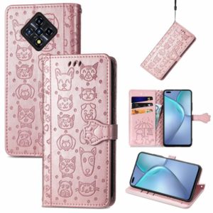 For Infinix Zero 8 Cat and Dog Embossed Horizontal Flip Phone Leather Case with Holder & Card Slot & Wallet & Lanyard(Rose Gold) (OEM)