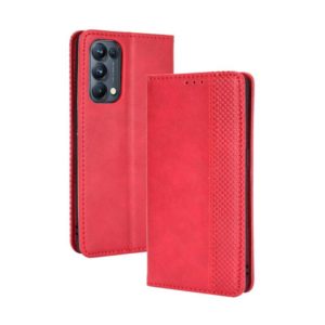 For OPPO Reno5 Pro 5G Magnetic Buckle Retro Crazy Horse Texture Horizontal Flip Leather Case with Holder & Card Slots & Photo Frame(Red) (OEM)
