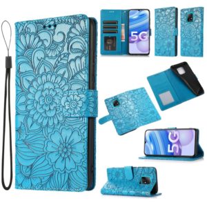 For Xiaomi Redmi 10X 5G Skin Feel Embossed Sunflower Horizontal Flip Leather Case with Holder & Card Slots & Wallet & Lanyard(Blue) (OEM)