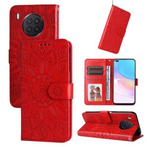 For Honor 50 Lite / Honor X20 Embossed Sunflower Leather Phone Case(Red) (OEM)