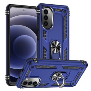 For Motorola Moto G52 Shockproof TPU + PC Holder Phone Case(Blue) (OEM)