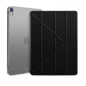 Multi-folding Shockproof PC + PU Leather Protective Case for iPad Pro 12.9 2018 / 2020, with Holder & Sleep / Wake-up Function(Black) (OEM)