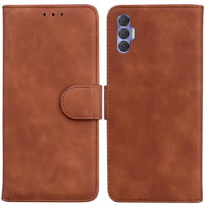 For Tecno Spark 8P Skin Feel Pure Color Flip Leather Phone Case(Brown) (OEM)