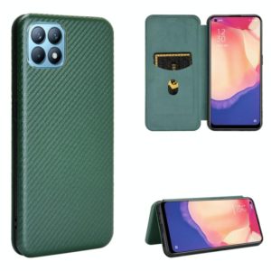 For OPPO Reno4 SE Carbon Fiber Texture Horizontal Flip TPU + PC + PU Leather Case with Card Slot(Green) (OEM)