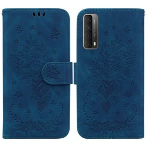 For Huawei P Smart 2021 / Y7a Butterfly Rose Embossed Leather Phone Case(Blue) (OEM)